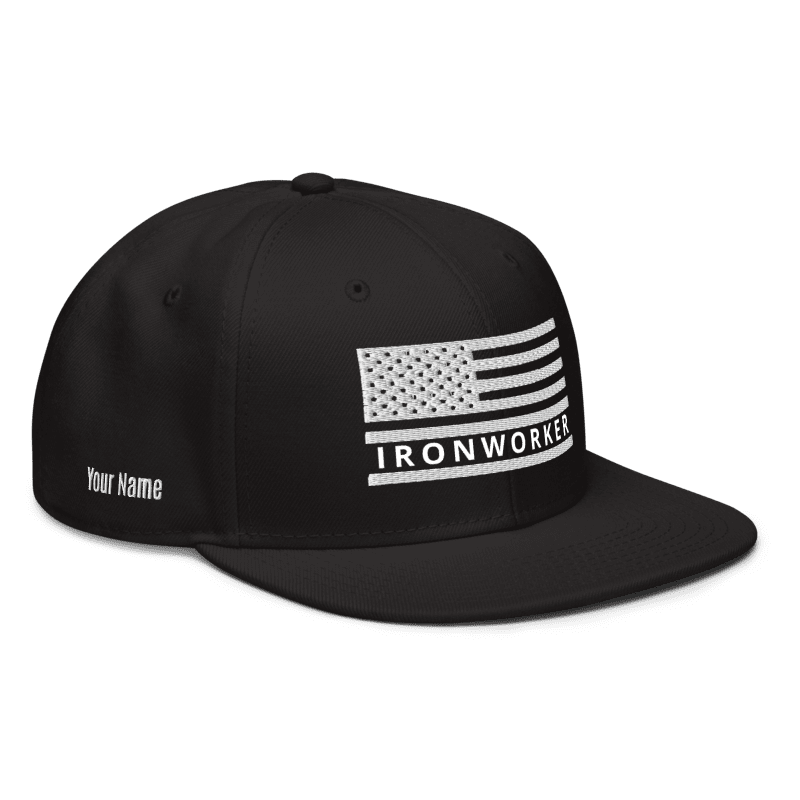 Embroidered American Flag Ironworker Hat - Personalized Snapback, Welder Gifts