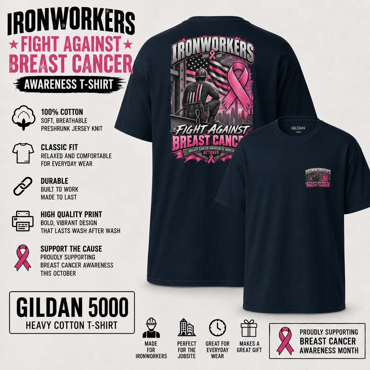 Ironworker Breast Cancer Awareness Shirt – Ironworkers Fight Against Breast Cancer | Pink Ribbon October Shirt