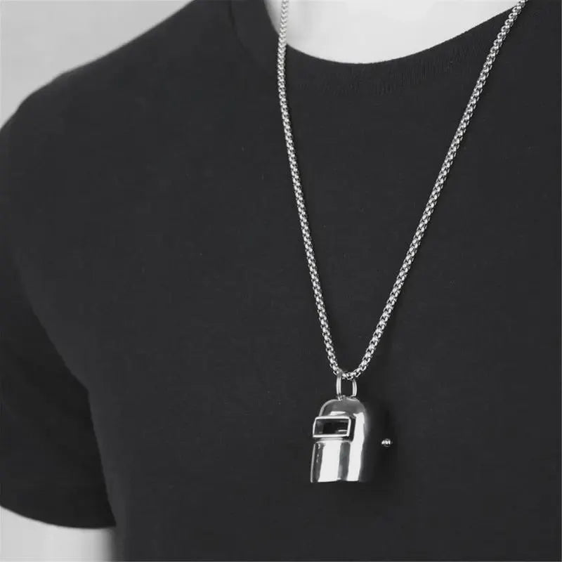 Welding Hood Necklace, 316L Stainless Steel, Industrial Chain, Graduation Gift, Welder Gift, Union Welder, Dad Gifts, Blue Collar, Keychain